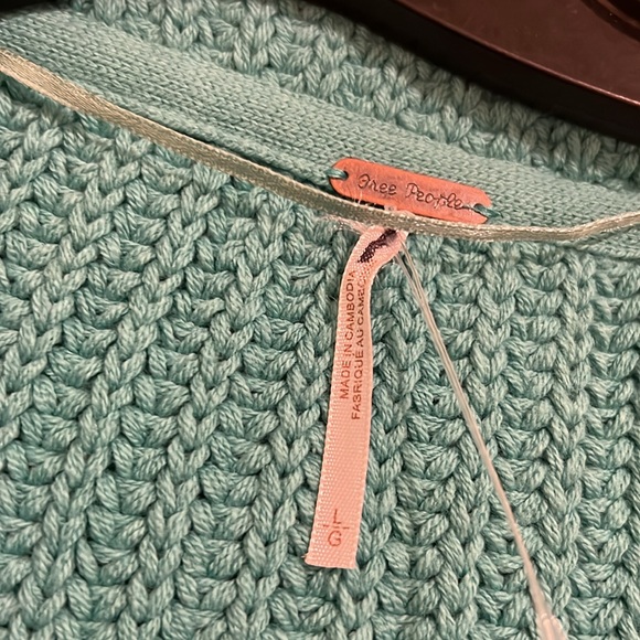 Free people Cardigan  Crochet Sweater size L Turquoise NWOT - Picture 4 of 13